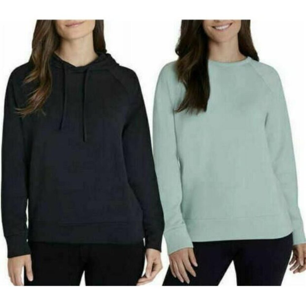 Eddie Bauer Womens Crewneck Hoodie, 2 Pack (Navy/Green, Large)